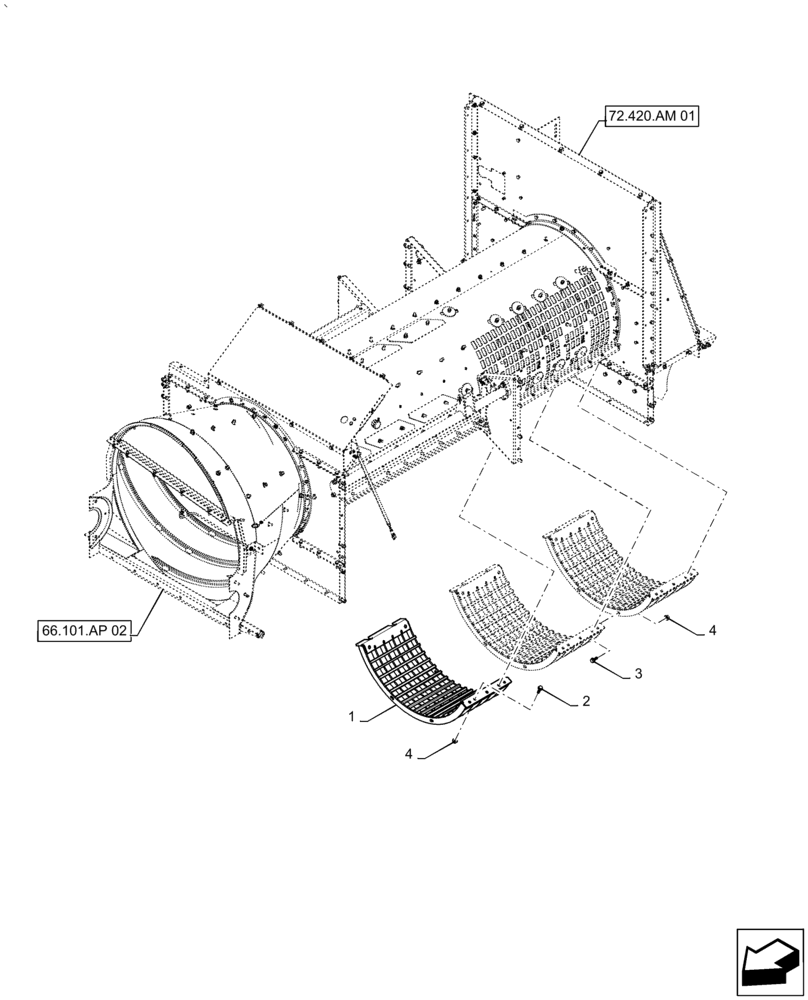 Схема запчастей Case IH AF4077 - (66.331.AA[02]) - GRATE ASSY, CONCAVE STANDARD BAR (66) - THRESHING