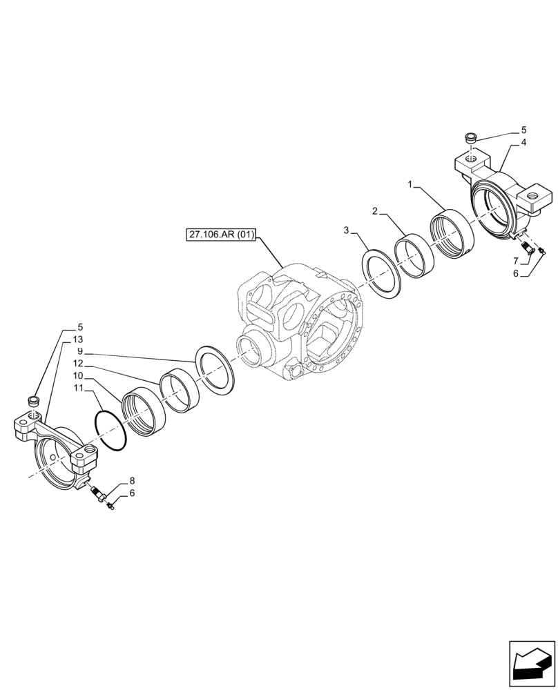 Схема запчастей Case IH FARMLIFT 742 - (27.106.AR[02]) - VAR - 749492 - REAR AXLE, DIFFERENTIAL, SUPPORT (LSD) (27) - REAR AXLE SYSTEM