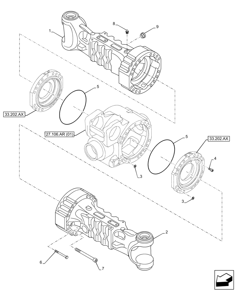 Схема запчастей Case IH FARMLIFT 632 - (27.100.AB[01]) - VAR - 749492, 749493 - REAR AXLE, COMPONENTS (27) - REAR AXLE SYSTEM