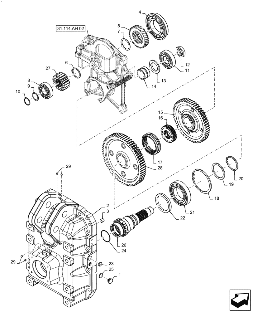 Схема запчастей Case IH MAGNUM 200 - (31.114.AH[01]) - PTO GEAR HOUSING (31) - IMPLEMENT POWER TAKE OFF