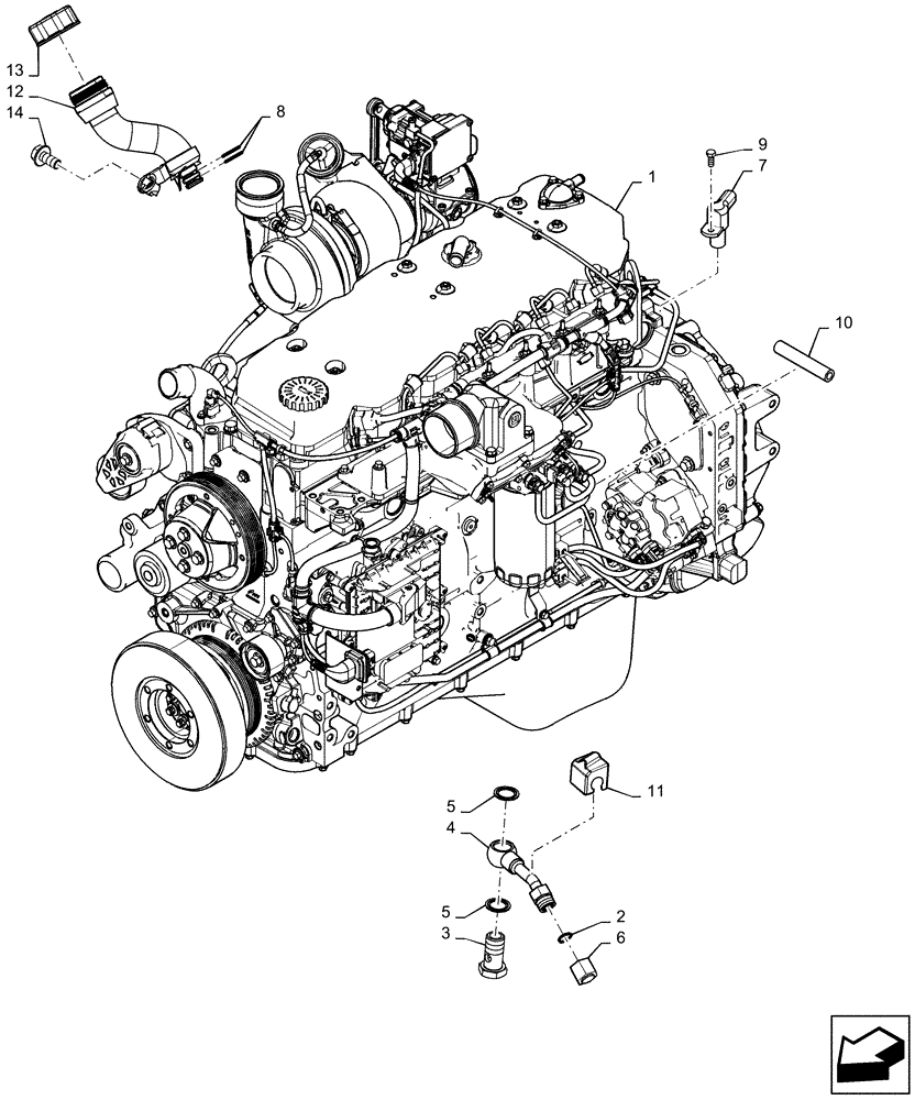 Схема запчастей Case IH MAGNUM 180 - (10.304.AJ[01]) - ENGINE, OIL FILLER, DRAIN VALVE - BSN ZHRH01199 (10) - ENGINE