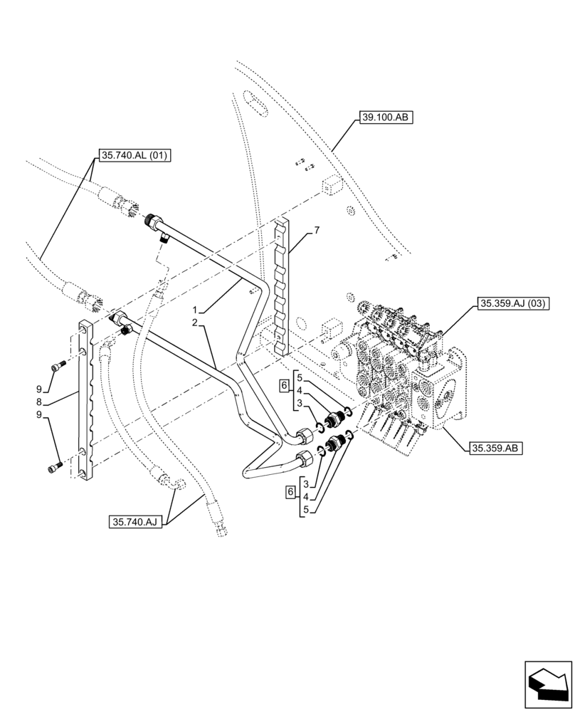 Схема запчастей Case IH FARMLIFT 742 - (35.359.AE[07]) - CONTROL VALVE LINE, TILT SECTION, HYDRAULIC LINE (35) - HYDRAULIC SYSTEMS