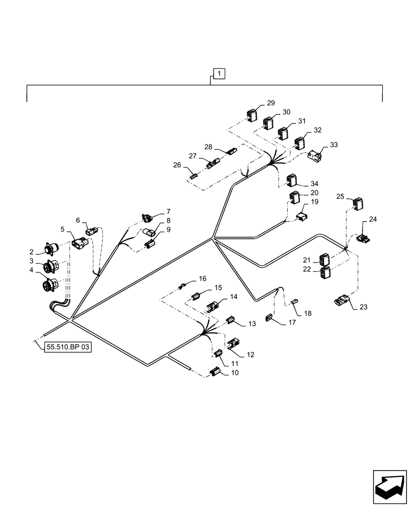 Схема запчастей Case IH MAGNUM 240 - (55.510.BP[04]) - WIRE HARNESS, CAB - BSN - ZERH08099 (55) - ELECTRICAL SYSTEMS