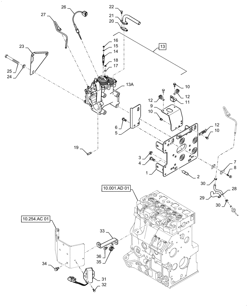 Схема запчастей Case IH FARMALL 35C - (10.501.AF[01]) - BURNER, FARMALL 30C, 35C (10) - ENGINE