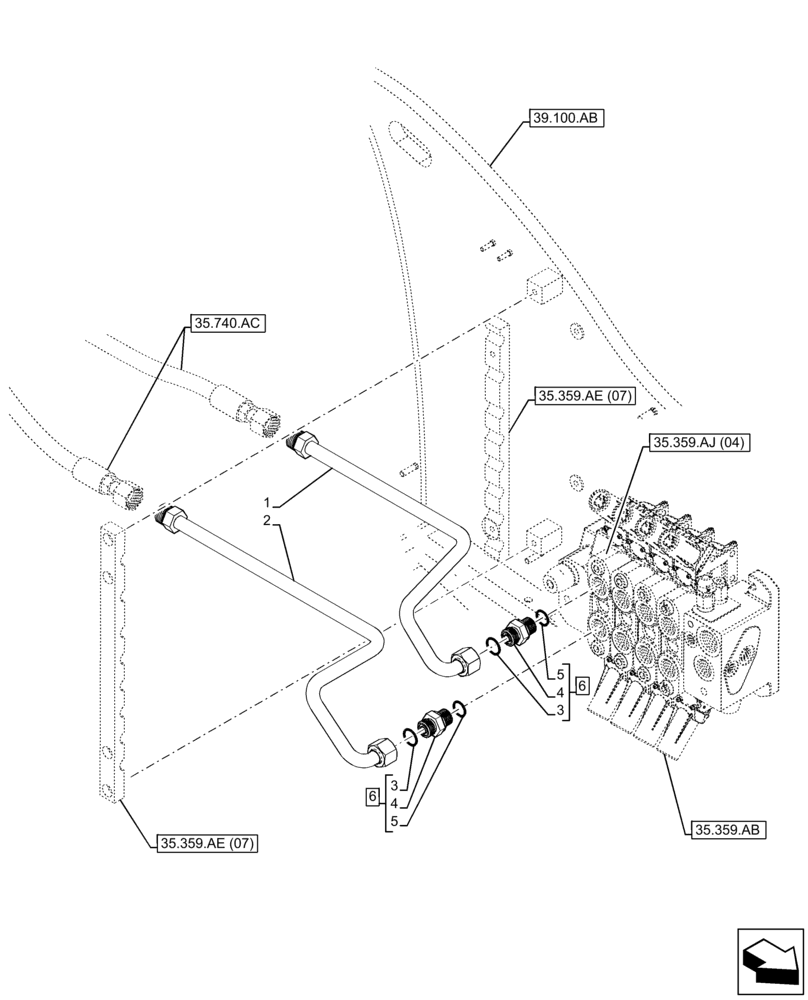 Схема запчастей Case IH FARMLIFT 742 - (35.359.AE[10]) - CONTROL VALVE LINE, TELESCOPIC SECTION, HYDRAULIC LINE (35) - HYDRAULIC SYSTEMS