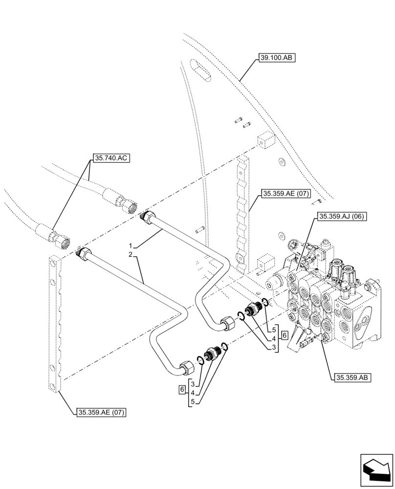 Схема запчастей Case IH FARMLIFT 935 - (35.359.AE[10]) - CONTROL VALVE LINE, TELESCOPIC SECTION, HYDRAULIC LINE (35) - HYDRAULIC SYSTEMS