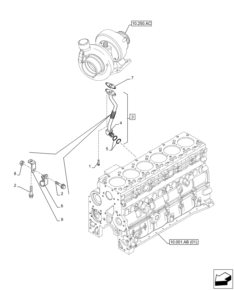 Схема запчастей Case IH F4HE9687N J104 - (10.250.AE) - TURBOCHARGER, RETURN LINE (10) - ENGINE