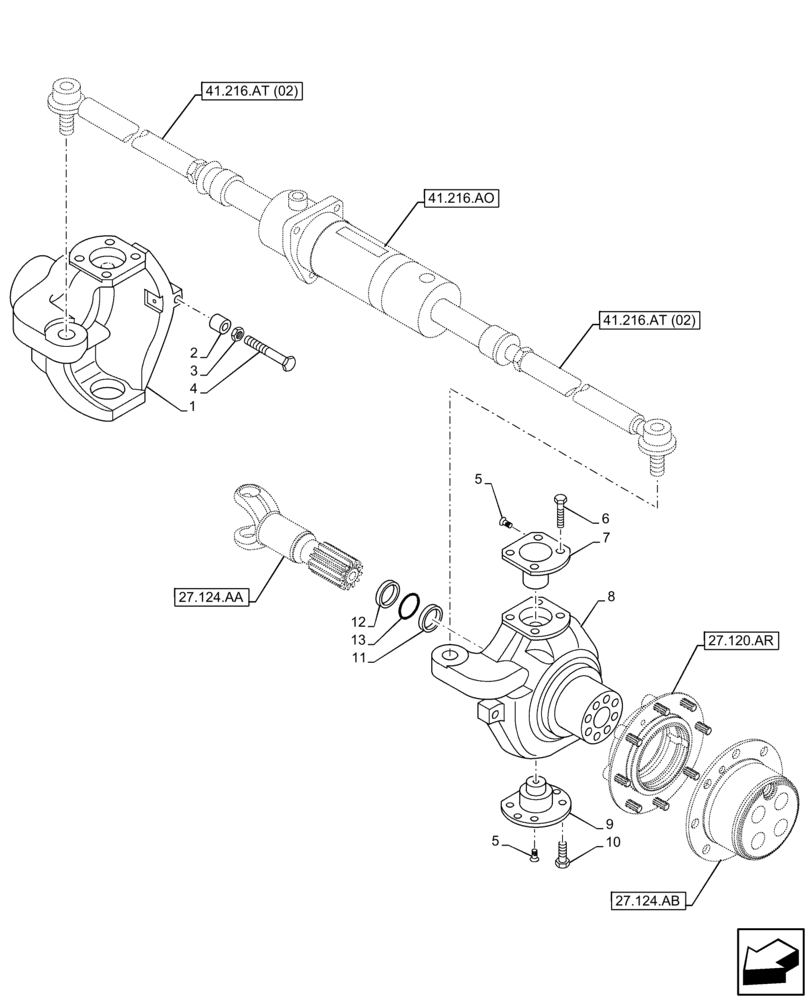 Схема запчастей Case IH FARMLIFT 632 - (27.124.AG[01]) - VAR - 749492, 749493 - REAR AXLE, STEERING KNUCKLE (LSD/OPEN) (27) - REAR AXLE SYSTEM