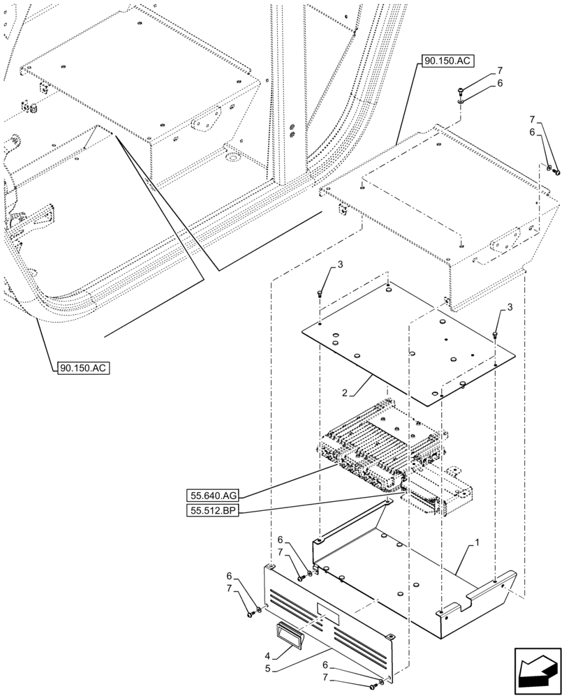 Схема запчастей Case IH FARMLIFT 935 - (90.160.AH[03]) - CAB, CONTROL UNIT, COVERS (90) - PLATFORM, CAB, BODYWORK AND DECALS