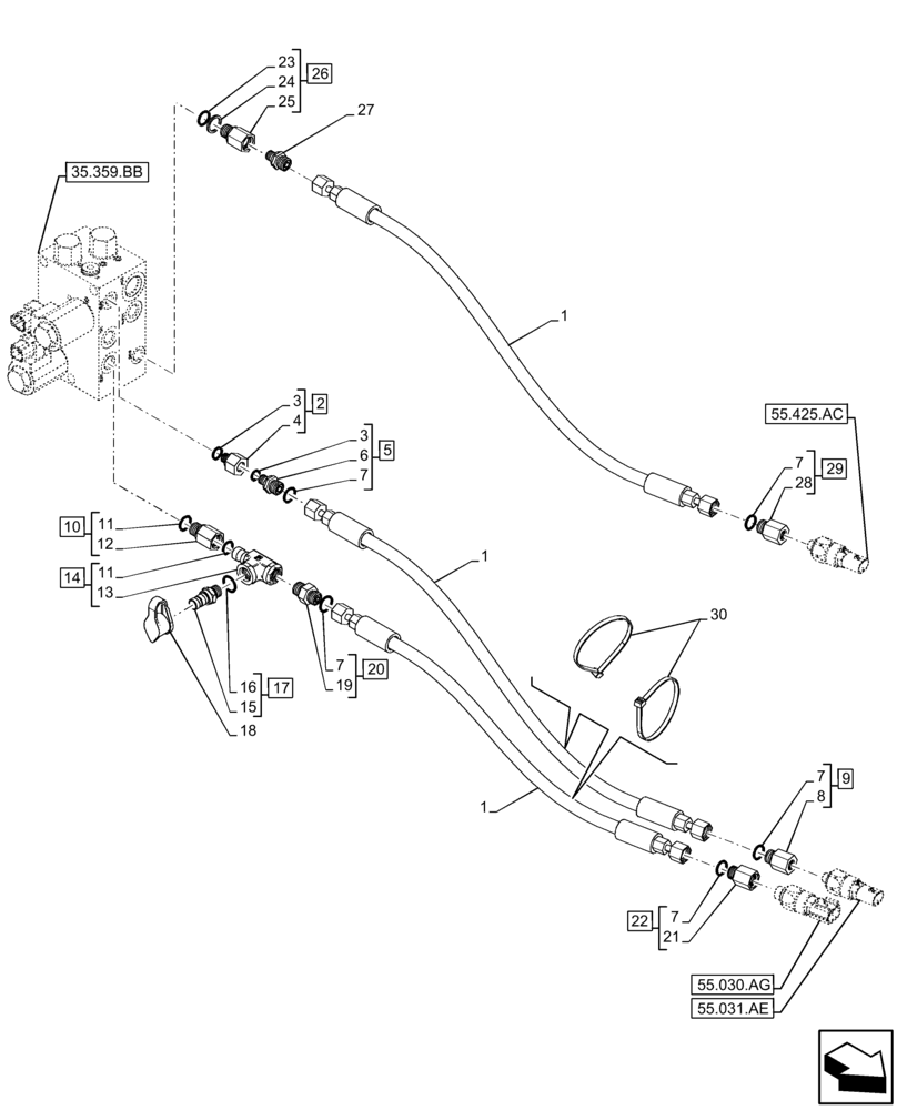 Схема запчастей Case IH FARMLIFT 742 - (35.359.AE[04]) - CONTROL VALVE LINE, MANIFOLD, SENSOR (35) - HYDRAULIC SYSTEMS