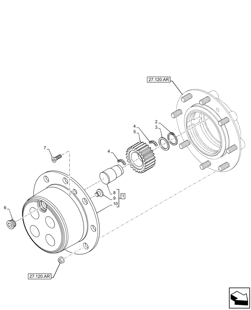 Схема запчастей Case IH FARMLIFT 635 - (27.124.AB) - VAR - 749492 - REAR AXLE, PLANETARY HUB (LSD) (27) - REAR AXLE SYSTEM