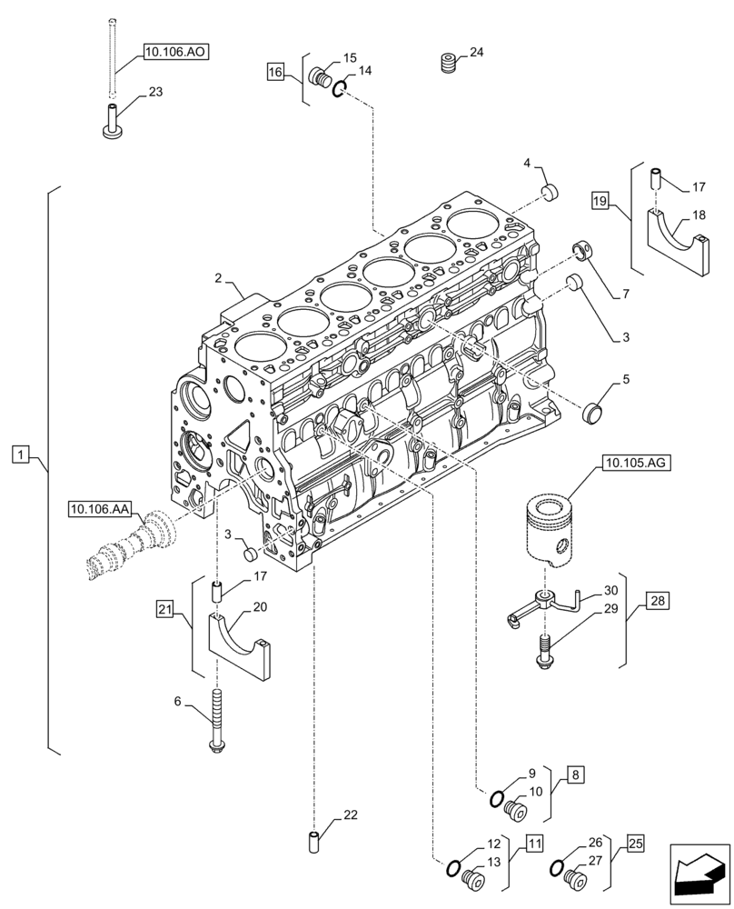 Схема запчастей Case IH F4HE9687T J104 - (10.001.AB[01]) - CRANKCASE (10) - ENGINE