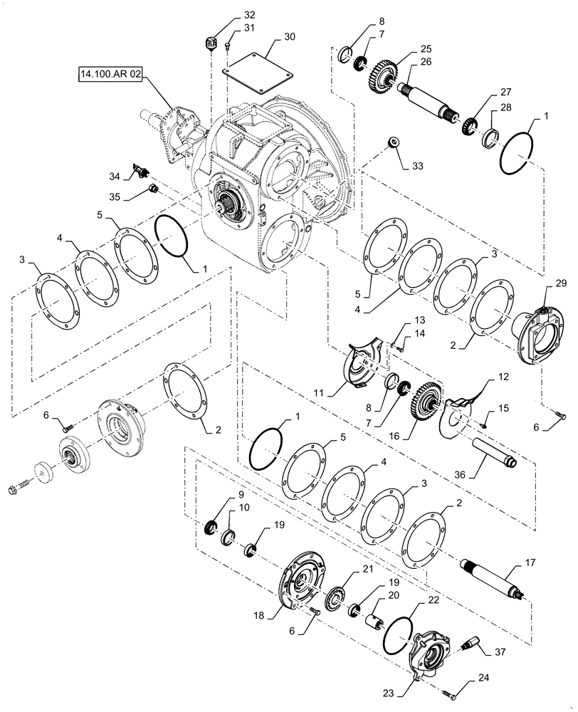 Схема запчастей Case IH 7140 - (14.100.AR[02]) - GEAR SET, PTO (14) - MAIN GEARBOX & DRIVE