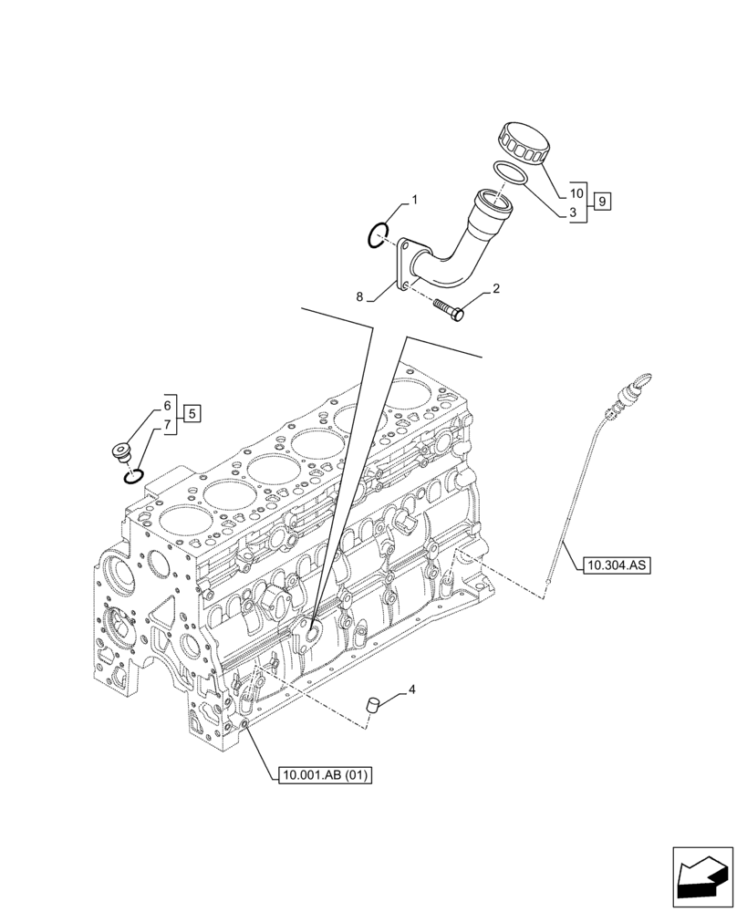 Схема запчастей Case IH F4HE9687T J104 - (10.304.AJ) - ENGINE OIL, OIL FILL & DIPSTICK (10) - ENGINE