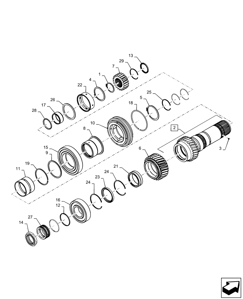 Схема запчастей Case IH MAGNUM 240 - (21.507.AH[04]) - VAR- 420104, 420105 - F1/F3 SHAFT & SYNCHRONIZER - CVT (21) - TRANSMISSION