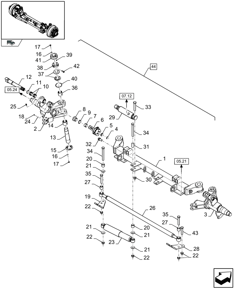 Схема запчастей Case IH LB433R - (05.23[01]) - LARGE STEERED TANDEM AXLE, PNEUMATEC BRAKE, REAR, CENTRE (05) - AXLE