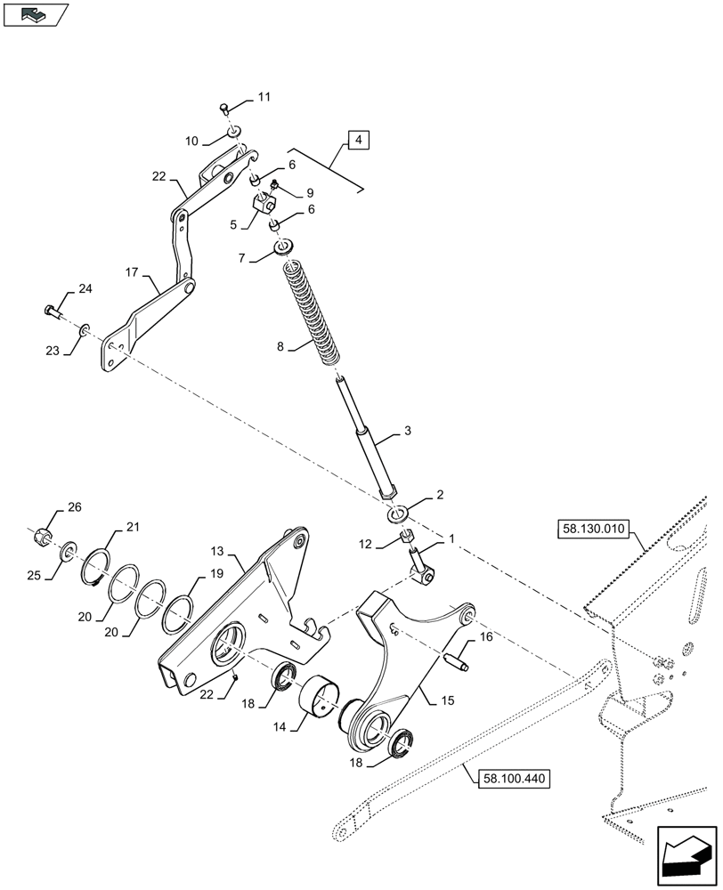 Схема запчастей Case IH 3050-41FT - (58.100.490) - BELT DRIVE FOR CUTTERBAR, TENSIONING ARM, RH (58) - ATTACHMENTS/HEADERS