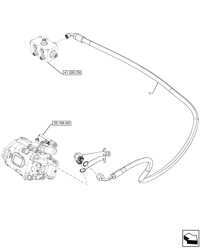 Схема запчастей Case IH FARMLIFT 635 - (35.106.AO[02A]) - VARIABLE DELIVERY HYDRAULIC PUMP, DRAIN LINE - BEGIN DATE 21-APR-2015 (35) - HYDRAULIC SYSTEMS