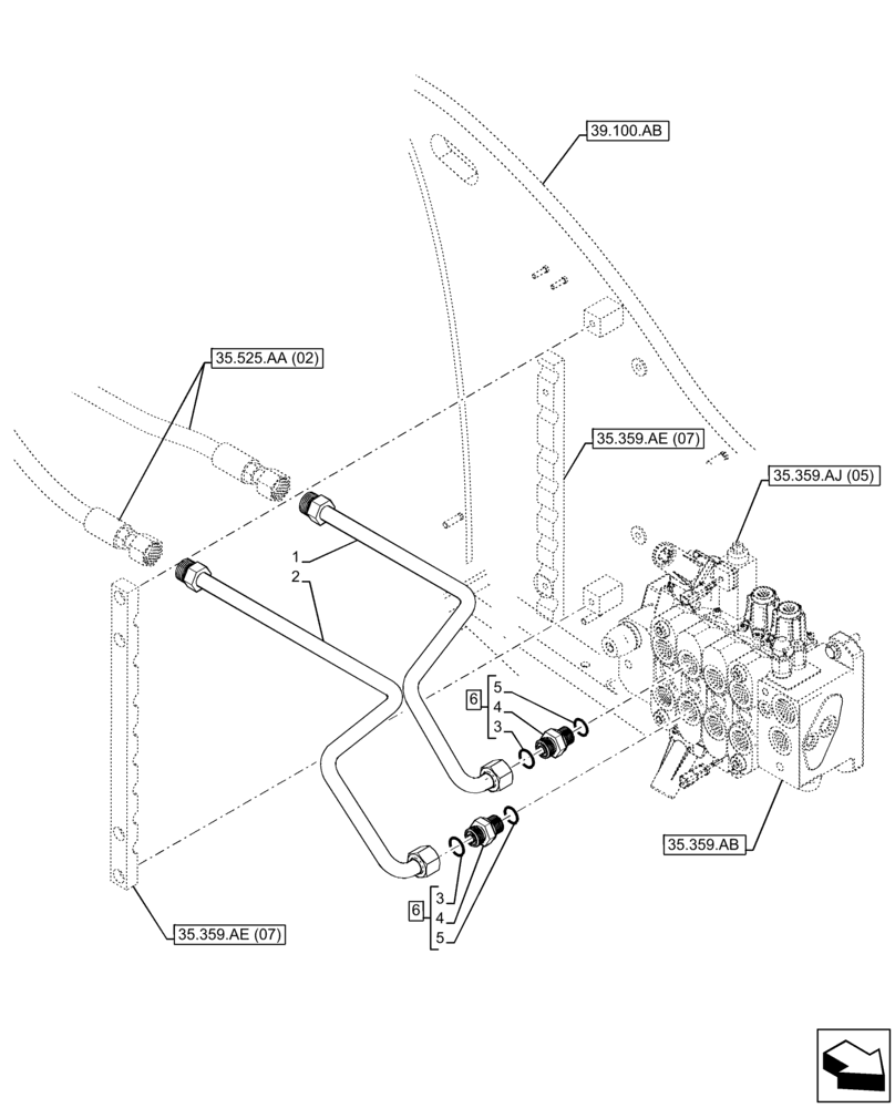 Схема запчастей Case IH FARMLIFT 632 - (35.359.AE[09]) - CONTROL VALVE LINE, AUXILIARY SECTION, HYDRAULIC LINE (35) - HYDRAULIC SYSTEMS