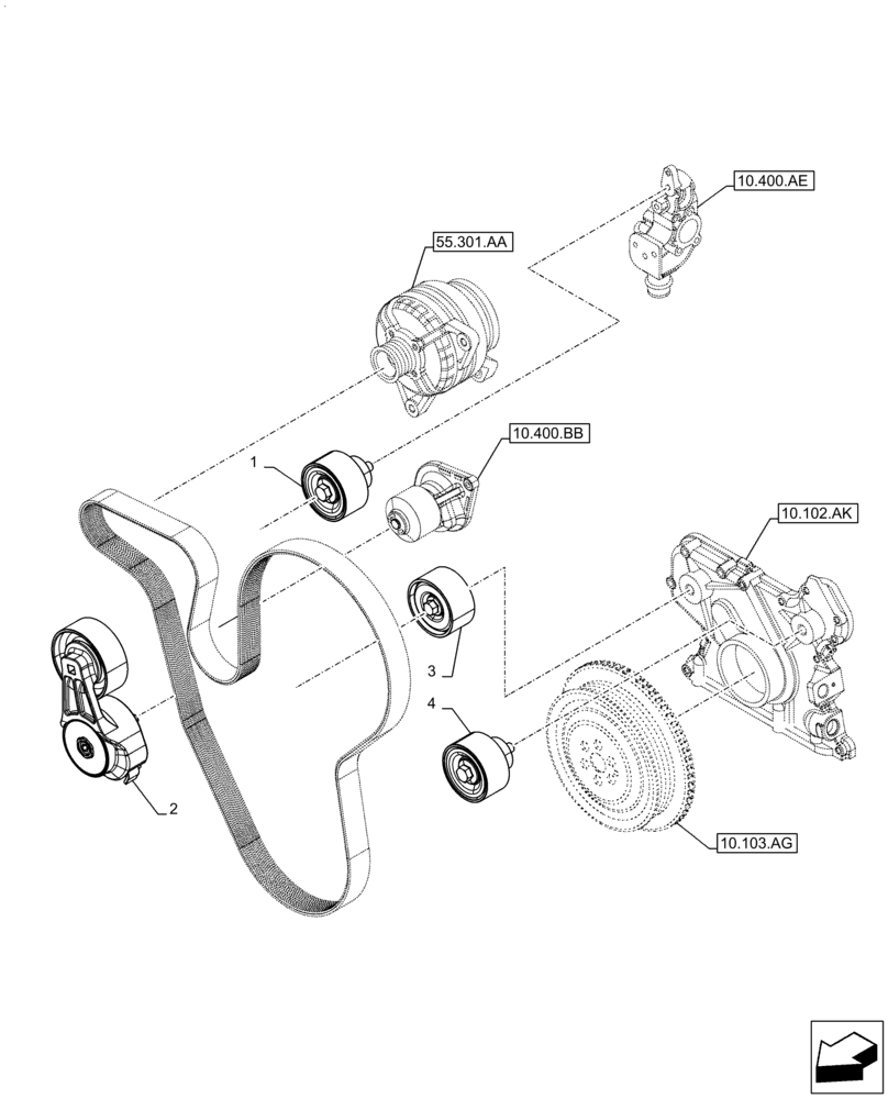 Схема запчастей Case IH F4HE9687T J104 - (10.414.AE) - BELT TENSIONER (10) - ENGINE