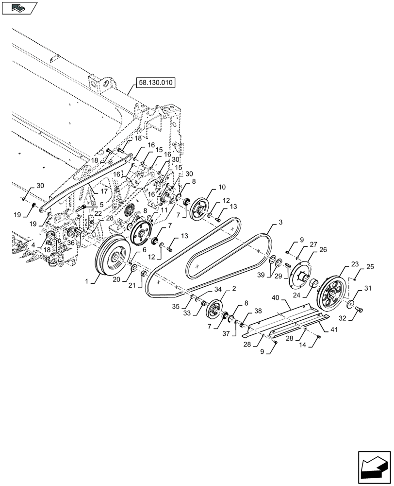 Схема запчастей Case IH 3050-41FT - (58.100.430) - BELT DRIVE FOR CUTTERBAR, LH (58) - ATTACHMENTS/HEADERS