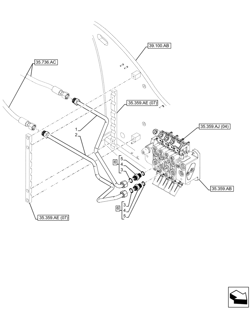 Схема запчастей Case IH FARMLIFT 742 - (35.359.AE[08]) - CONTROL VALVE LINE, TILT SECTION, HYDRAULIC LINE (35) - HYDRAULIC SYSTEMS