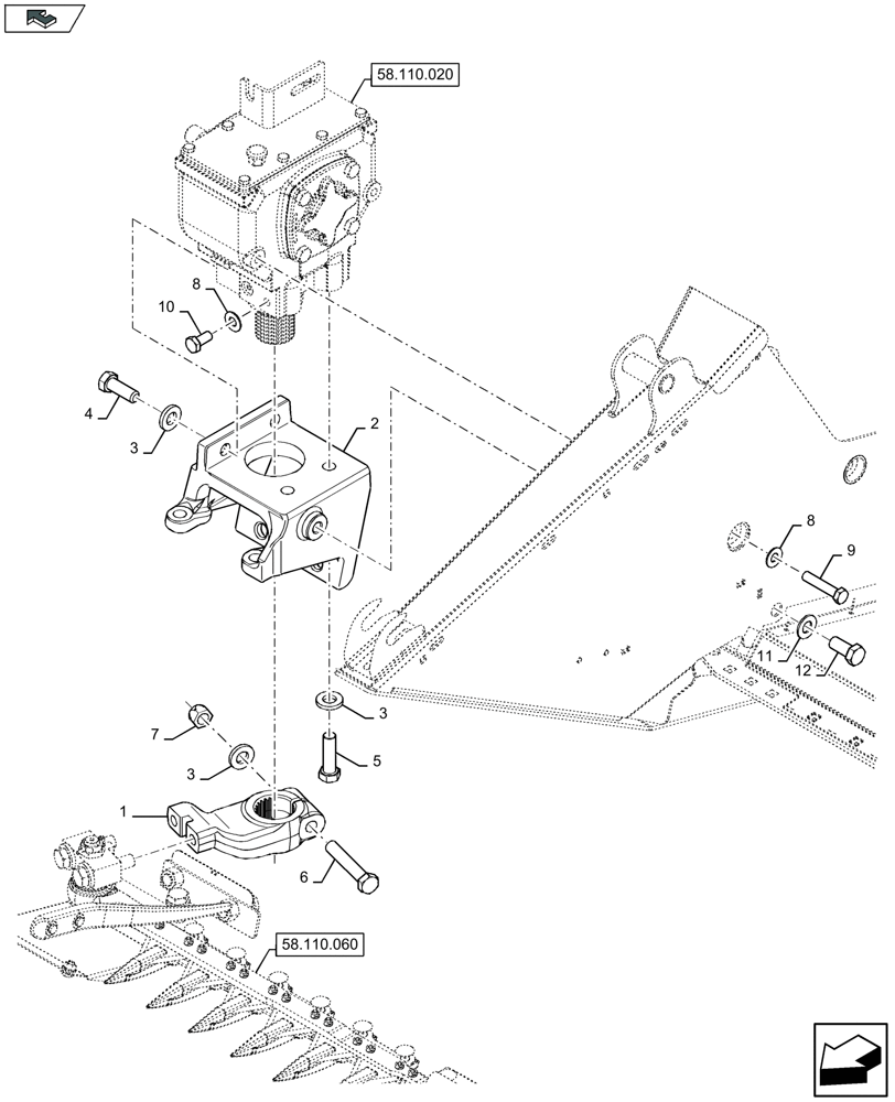 Схема запчастей Case IH 3050-41FT - (58.110.040) - WOBBLE BOX, SUPPORT RH (58) - ATTACHMENTS/HEADERS