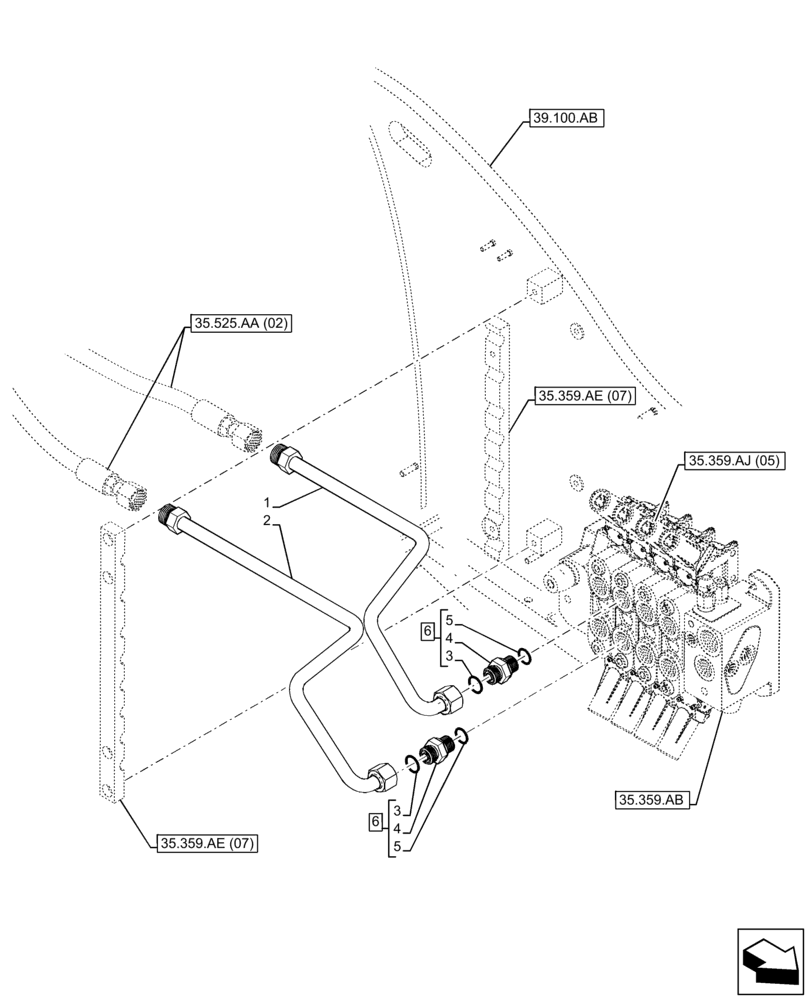 Схема запчастей Case IH FARMLIFT 742 - (35.359.AE[09]) - CONTROL VALVE LINE, AUXILIARY SECTION, HYDRAULIC LINE (35) - HYDRAULIC SYSTEMS