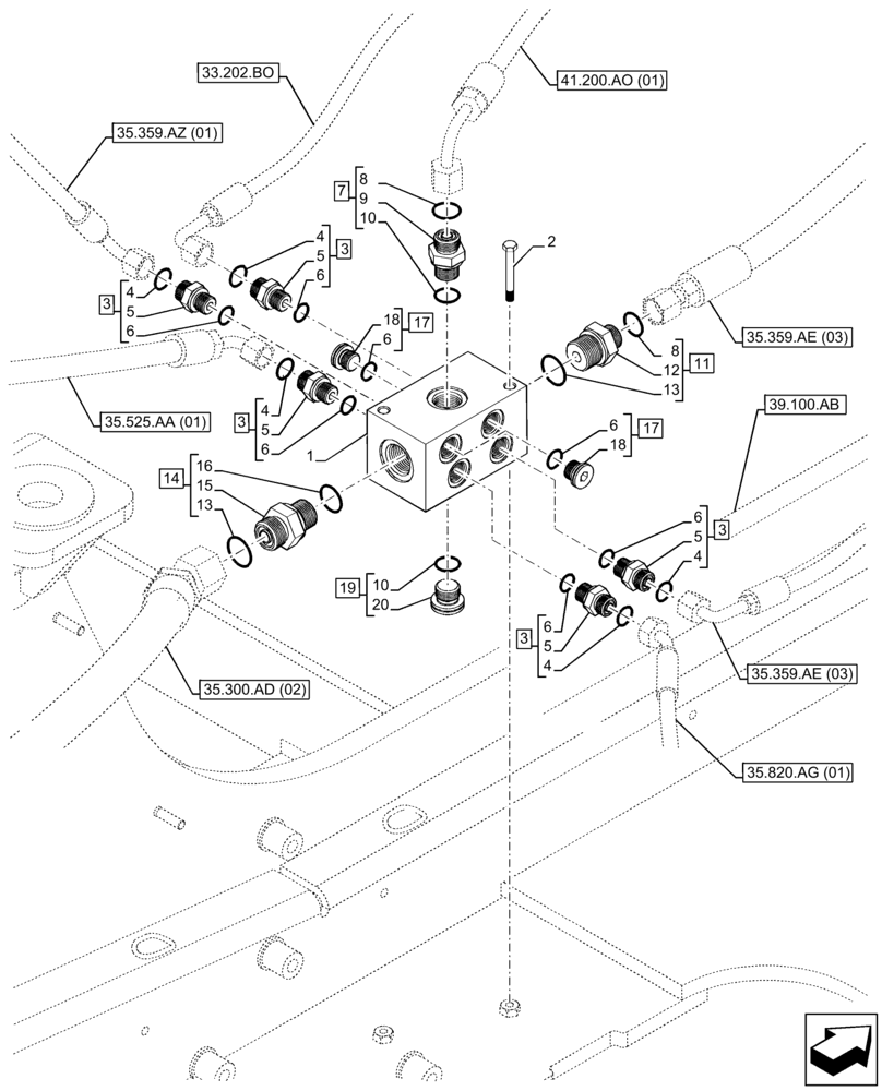 Схема запчастей Case IH FARMLIFT 632 - (41.200.CN) - MANIFOLD VALVE, RETURN (41) - STEERING