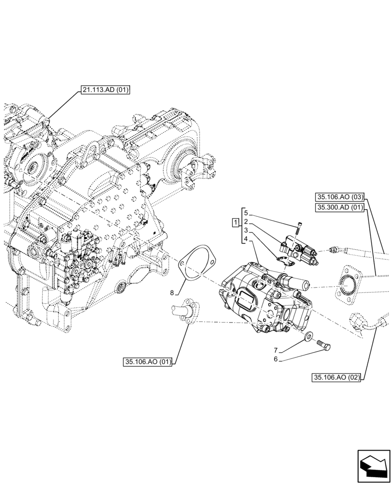 Схема запчастей Case IH FARMLIFT 935 - (35.106.AD[01]) - VARIABLE DELIVERY HYDRAULIC PUMP - END DATE 20-APR-2015 (35) - HYDRAULIC SYSTEMS