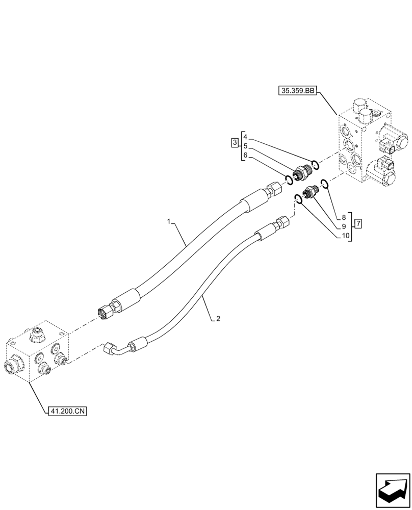 Схема запчастей Case IH FARMLIFT 635 - (35.359.AE[03]) - CONTROL VALVE LINE, MANIFOLD, DRAIN LINE (35) - HYDRAULIC SYSTEMS