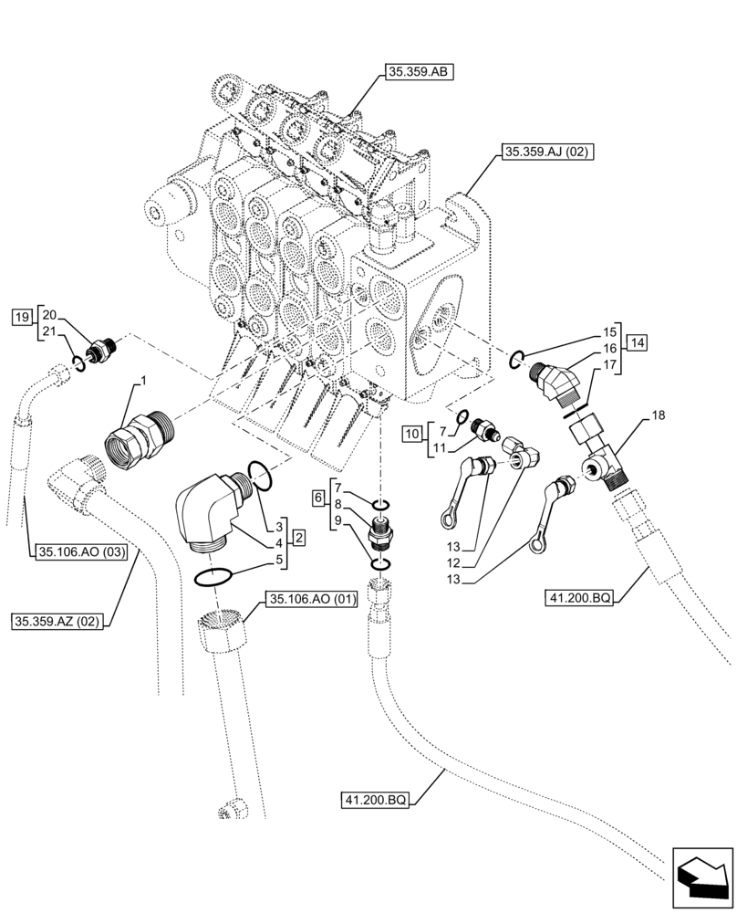 Схема запчастей Case IH FARMLIFT 742 - (35.359.AE[06]) - CONTROL VALVE LINE, INLET SECTION, FITTING (35) - HYDRAULIC SYSTEMS