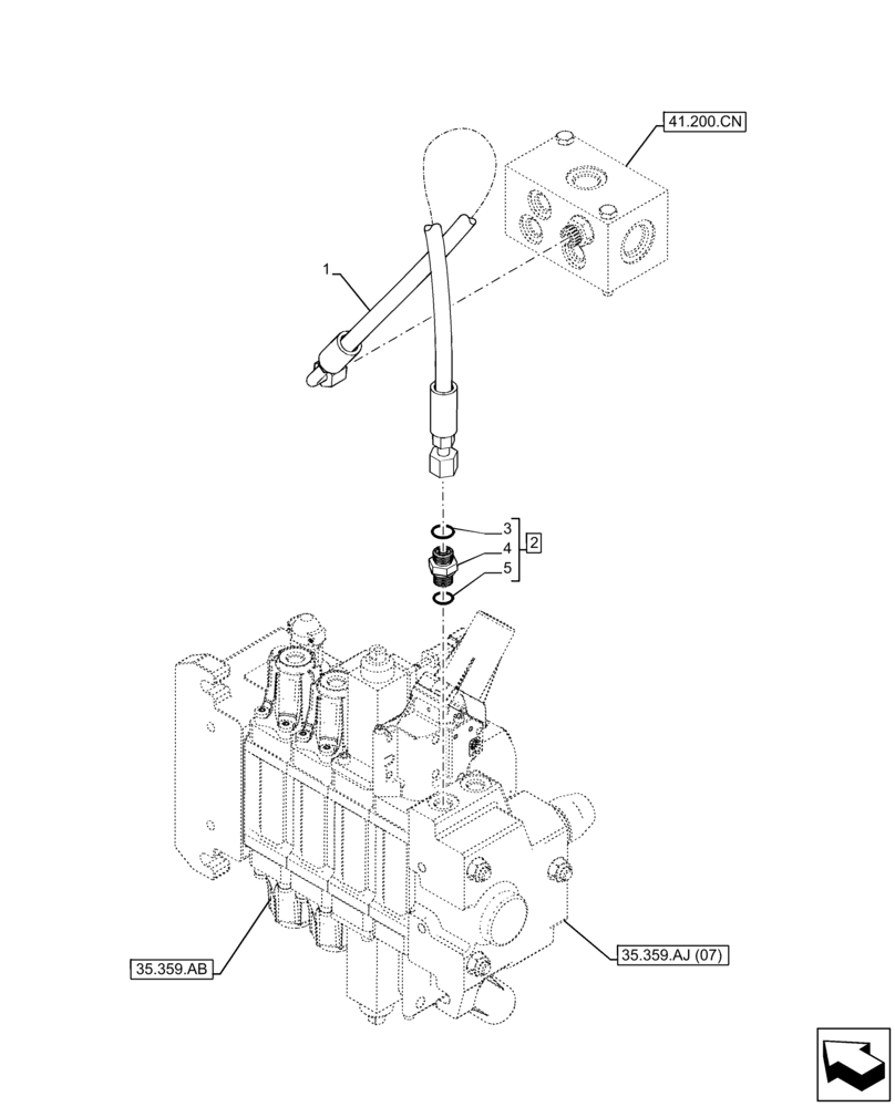 Схема запчастей Case IH FARMLIFT 935 - (35.359.AZ[01]) - CONTROL VALVE, DRAIN LINE (35) - HYDRAULIC SYSTEMS