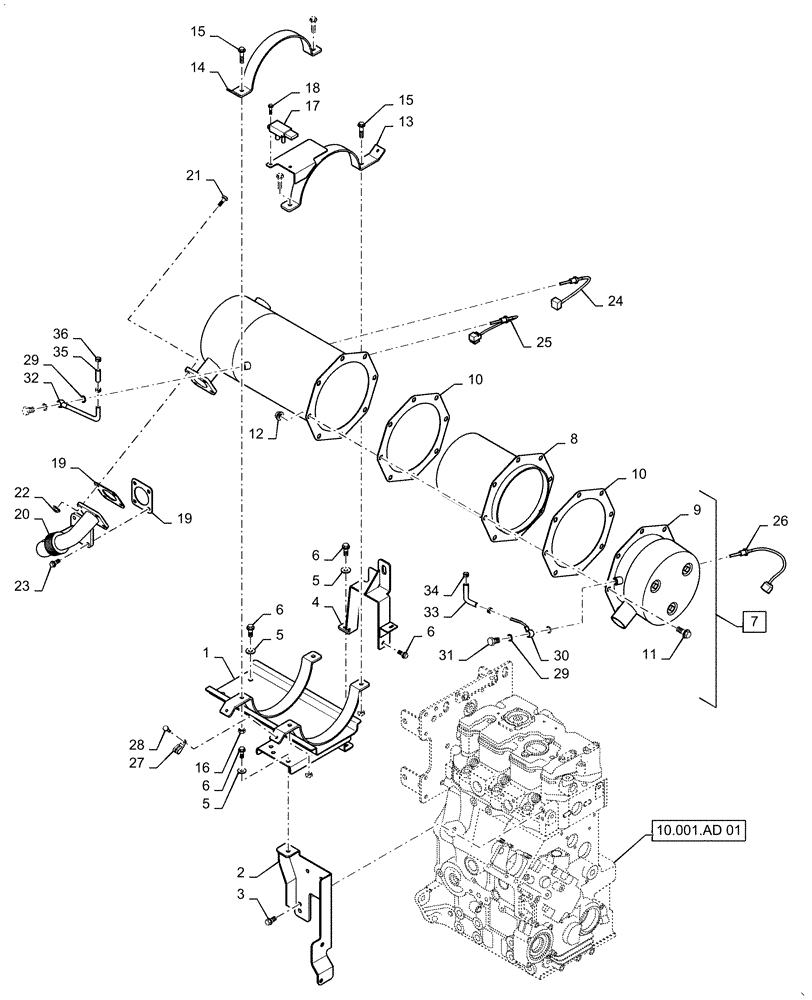 Схема запчастей Case IH FARMALL 35C - (10.501.AD[01]) - DIESEL EXHAUST SYSTEM, FARMALL 30C, 35C (10) - ENGINE