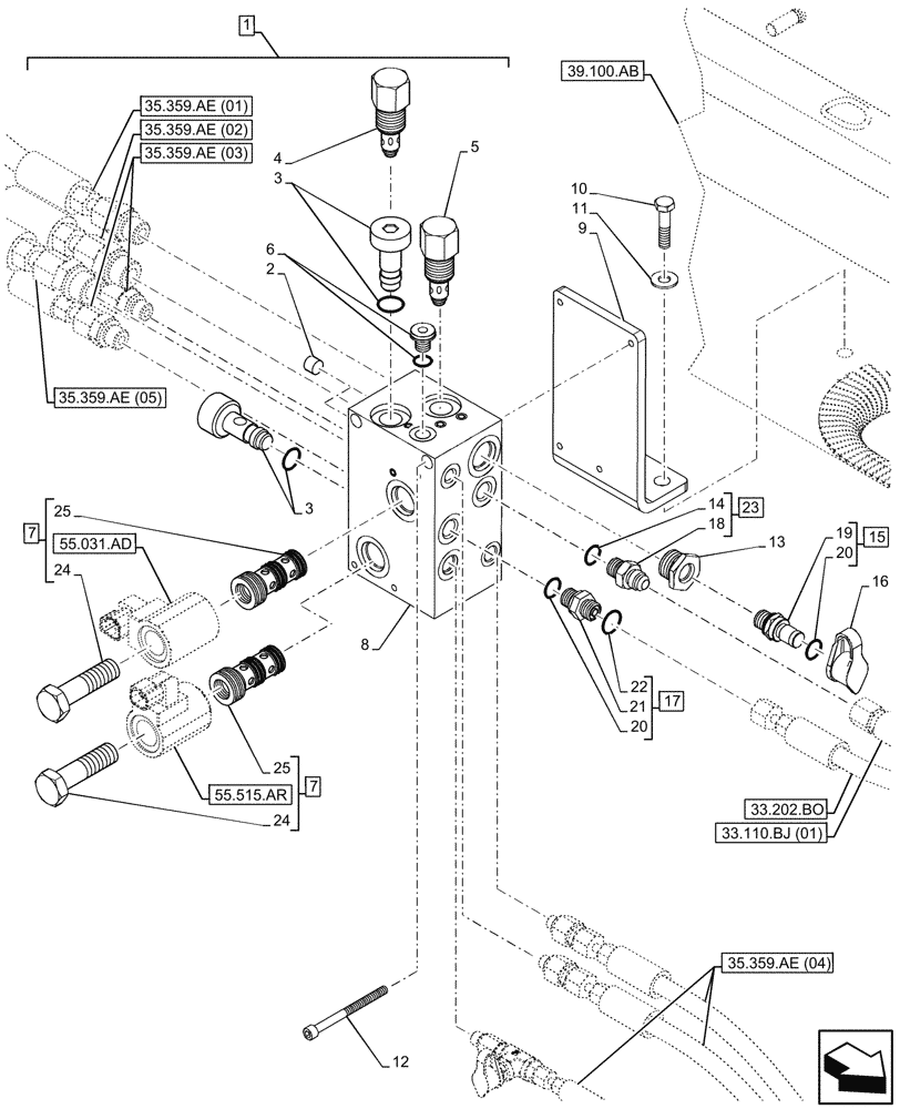 Схема запчастей Case IH FARMLIFT 742 - (35.359.BB) - HYDRAULIC MANIFOLD (35) - HYDRAULIC SYSTEMS