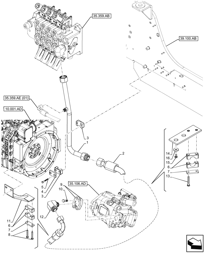 Схема запчастей Case IH FARMLIFT 935 - (35.106.AO[01]) - VARIABLE DELIVERY HYDRAULIC PUMP, CONTROL VALVE LINE - END DATE 20-APR-2015 (35) - HYDRAULIC SYSTEMS