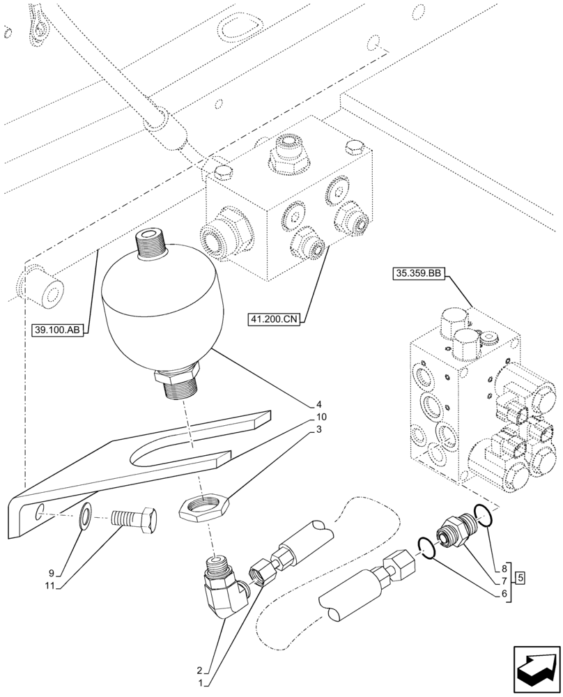 Схема запчастей Case IH FARMLIFT 735 - (35.359.AE[05]) - CONTROL VALVE LINE, MANIFOLD, ACCUMULATOR (35) - HYDRAULIC SYSTEMS