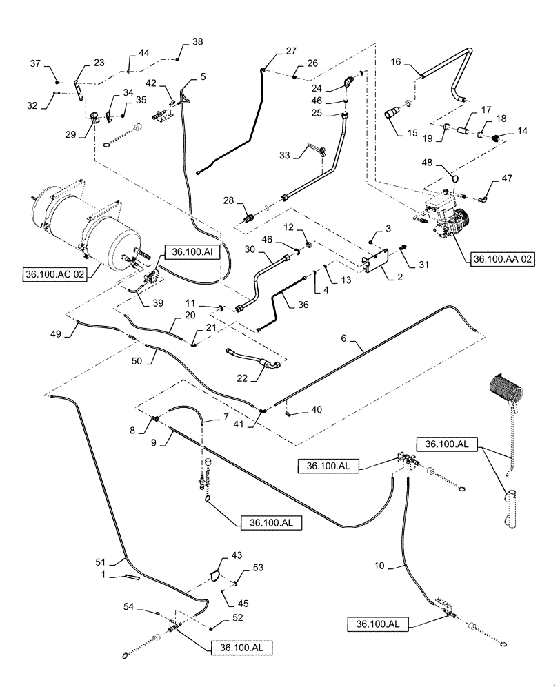 Схема запчастей Case IH 6140 - (36.100.AK[02]) - AIR COMPRESSOR AND RESERVOIR (36) - PNEUMATIC SYSTEM