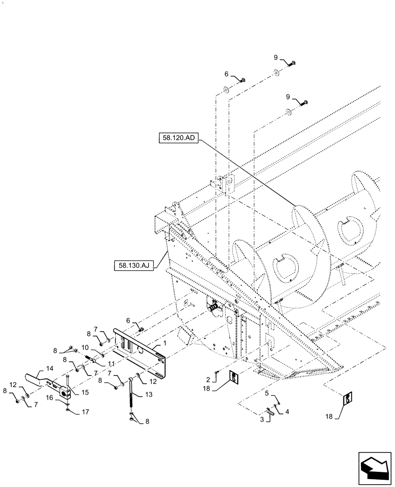 Схема запчастей Case IH 2060-17 - (58.120.AF[02]) - AUGER DRIVE, RH, SUPPORT (58) - ATTACHMENTS/HEADERS