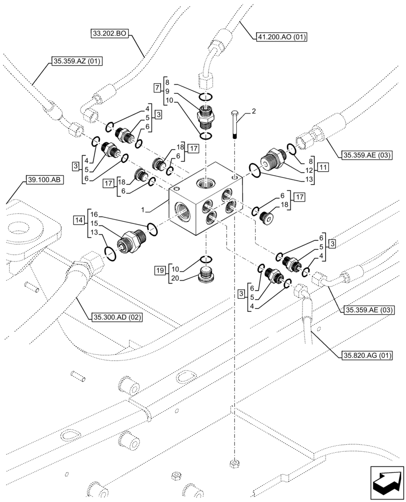 Схема запчастей Case IH FARMLIFT 635 - (41.200.CN) - MANIFOLD VALVE, RETURN (41) - STEERING