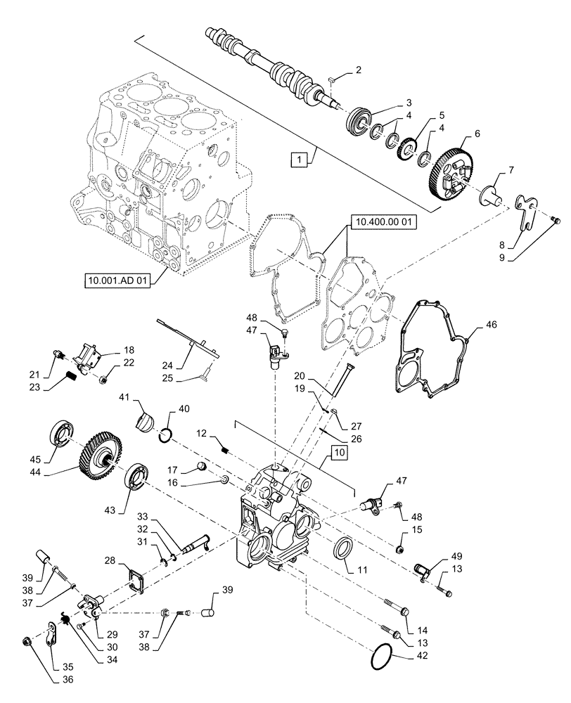 Схема запчастей Case IH FARMALL 35C - (10.102.BB[01]) - TIMING CONTROL GEAR AND HOUSING, FARMALL 30C, 35C (10) - ENGINE