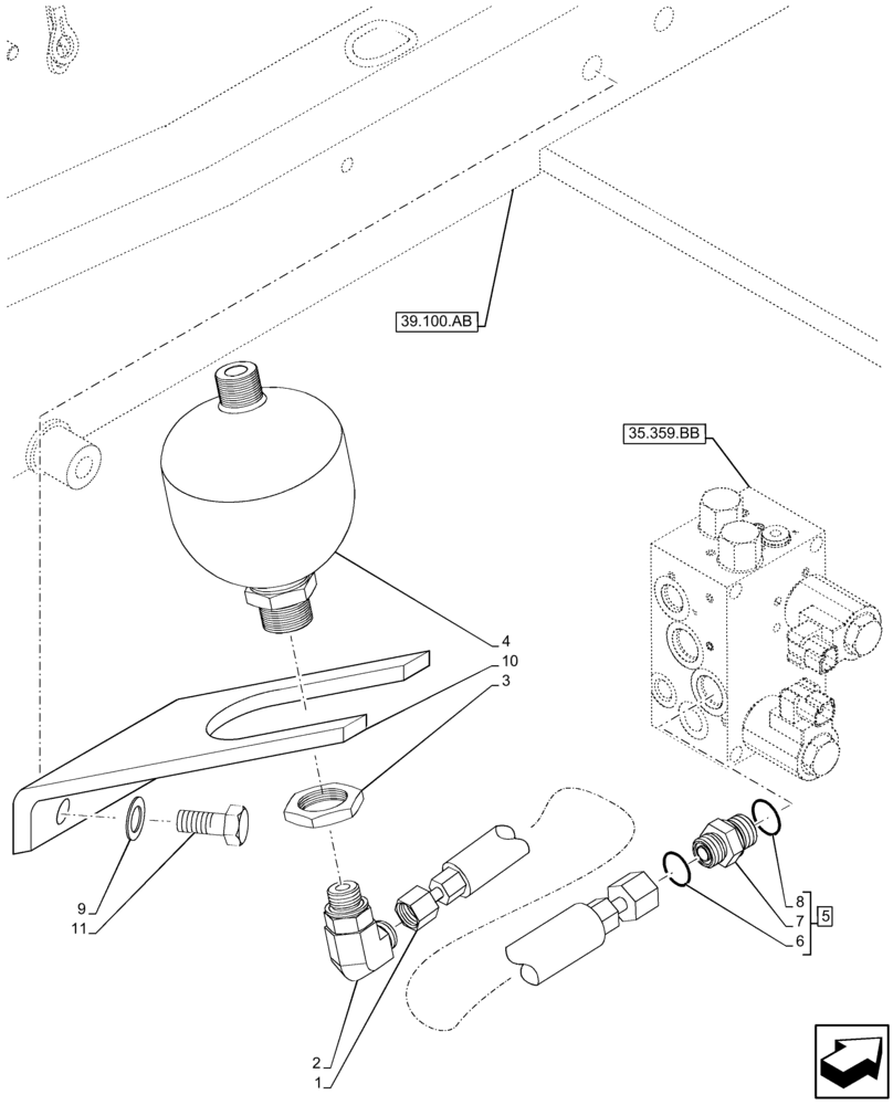 Схема запчастей Case IH FARMLIFT 742 - (35.359.AE[05]) - CONTROL VALVE LINE, MANIFOLD, ACCUMULATOR (35) - HYDRAULIC SYSTEMS