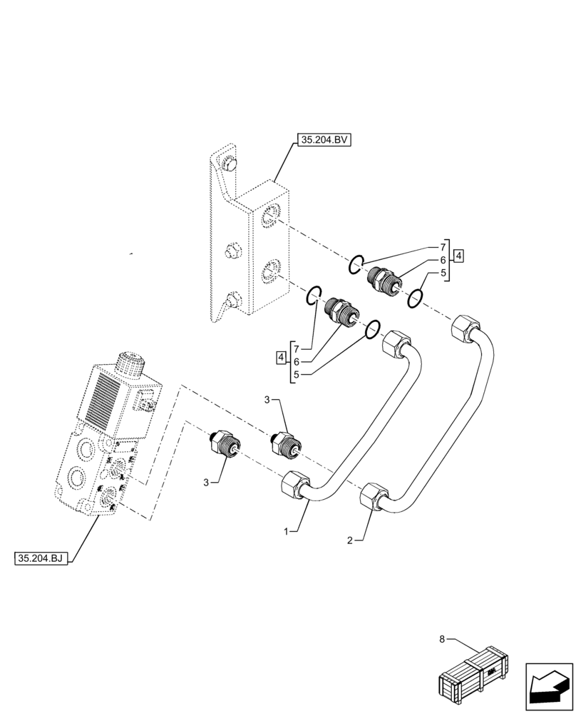 Схема запчастей Case IH FARMLIFT 735 - (35.525.AA[06]) - VAR - 749296 - AUXILIARY HYDRAULIC, REAR, TUBE (35) - HYDRAULIC SYSTEMS