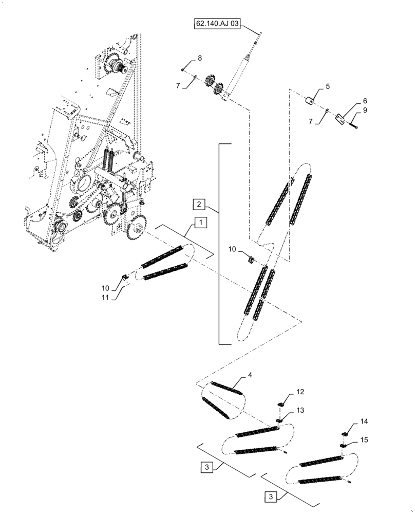 Схема запчастей Case IH RB465 - (62.140.AI[02]) - DRIVE, LH, UNDERSHOT ROTOR (62) - PRESSING - BALE FORMATION