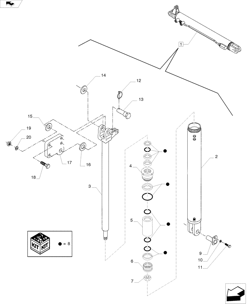 Схема запчастей Case IH A8800 - (35.565.AC[04]) - HYDRAULIC CYLINDER (BASECUTTER LIFT) (35) - HYDRAULIC SYSTEMS