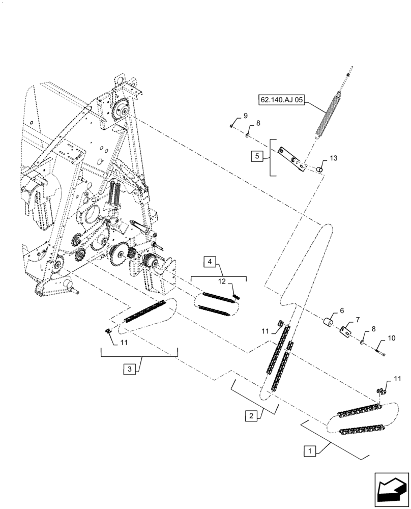 Схема запчастей Case IH RB455 - (62.140.AI[03]) - DRIVE CHAIN, LH, OVERSHOT FEEDER (62) - PRESSING - BALE FORMATION