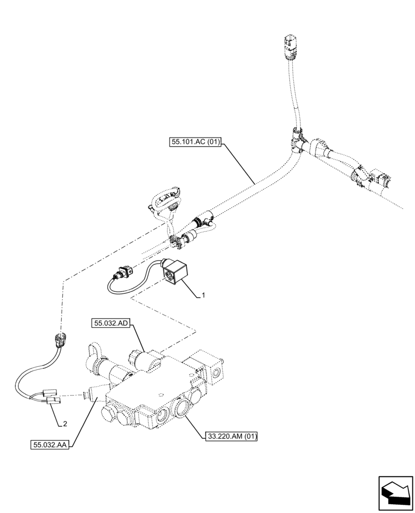 Схема запчастей Case IH FARMLIFT 742 - (55.032.AC) - VAR - 749240 - TRAILER BRAKE, WIRE HARNESS (55) - ELECTRICAL SYSTEMS