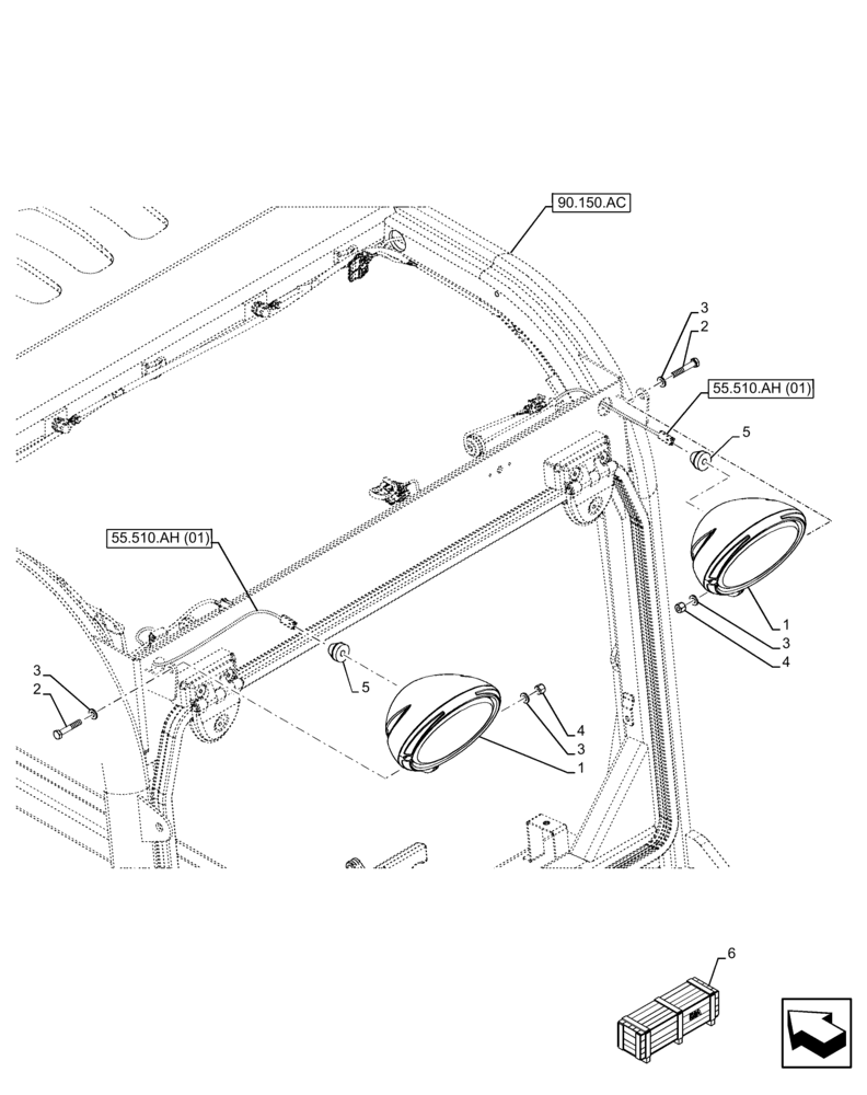 Схема запчастей Case IH FARMLIFT 735 - (55.404.BS[02]) - VAR - 749274 - WORKING LIGHT, CAB, REAR (55) - ELECTRICAL SYSTEMS