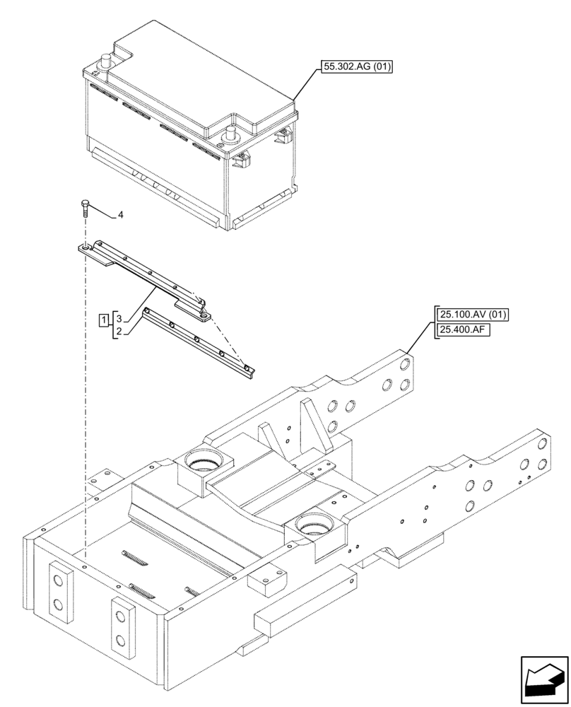 Схема запчастей Case IH FARMALL 115C - (55.302.AK) - VAR - 334216 - BATTERY SUPPORT (55) - ELECTRICAL SYSTEMS