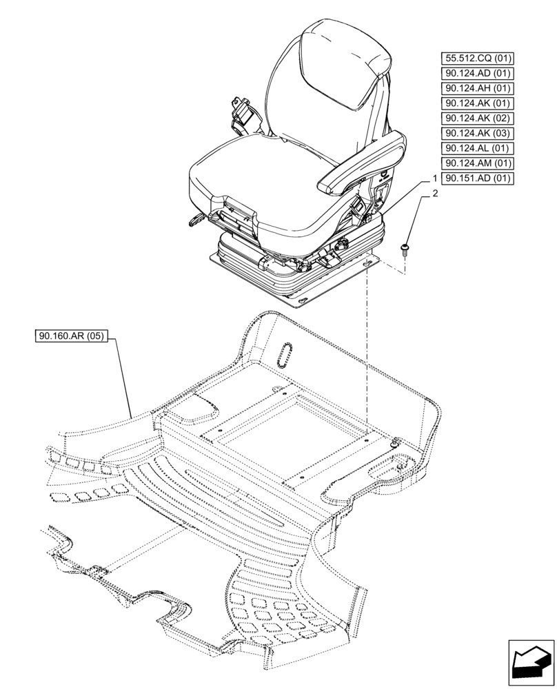 Схема запчастей Case IH PUMA 220 CVT - (90.124.AE[01]) - VAR - 391176, 758255, 758256 - DRIVER SEAT, W/ AIR SUSPENSION (90) - PLATFORM, CAB, BODYWORK AND DECALS